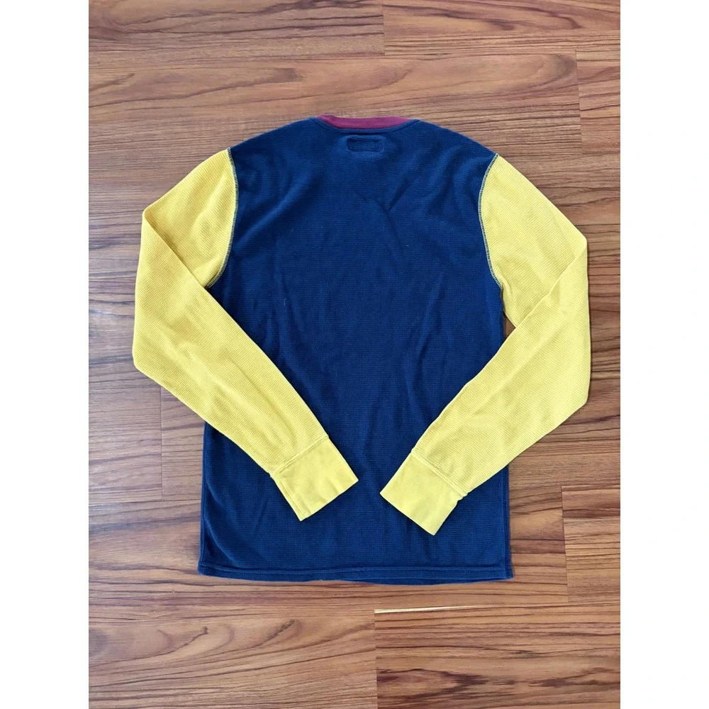 Polo Ralph Lauren thermal long sleeve shirt navy waffle-knit body yellow maroon